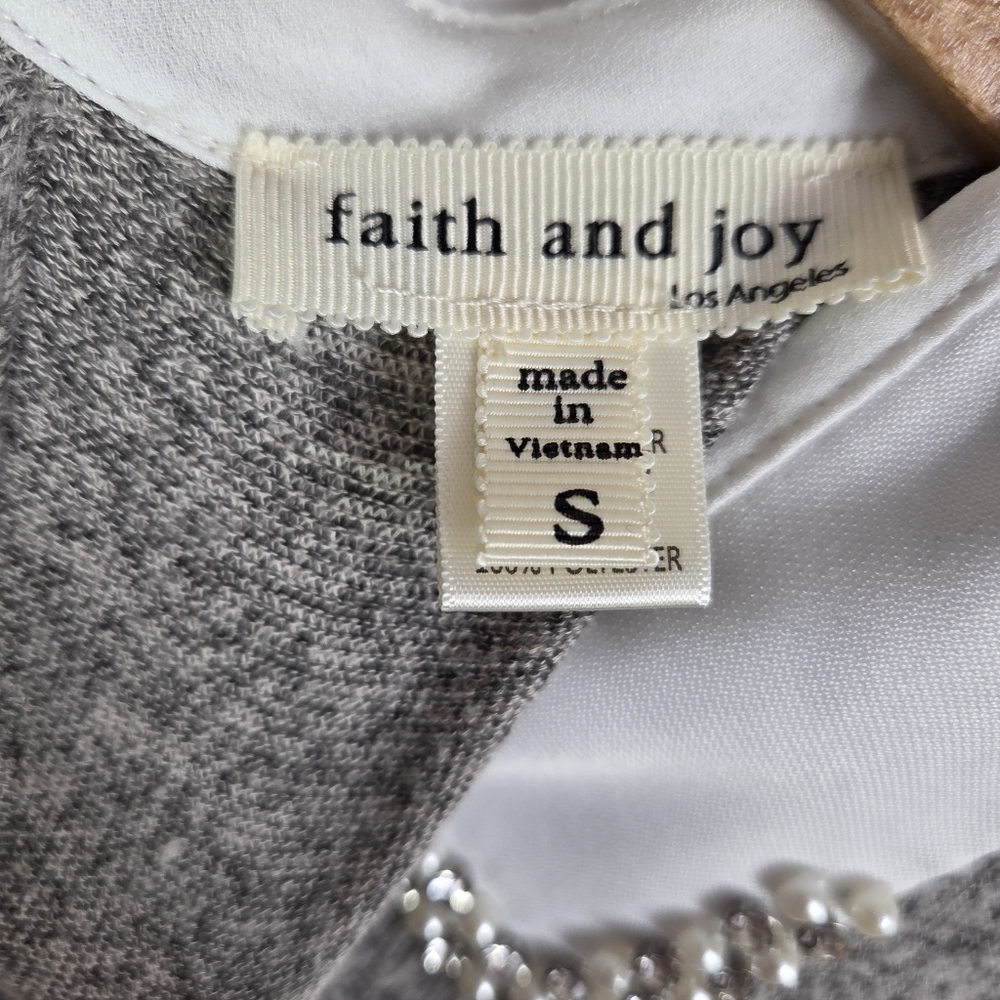 Faith And Joy Sheath Sz S Layered Twofer Sweater Embellish Collared 3/4Sleeves - Picture 12 of 16